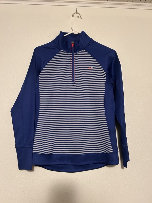 Vineyard Vines Women’s Quarter Zip Striped Pullover Blue Size Medium Cummaquid