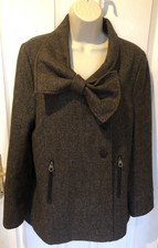 Jack Murphy Tweed Ladies Day Wool Jacket Coat Brown Vintage Look Bow Size 14