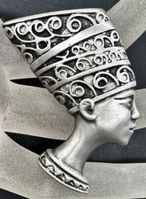 ESTATE VINTAGE PEWTER EGYPTIAN REVIVAL NEFERTITI BROOCH PIN