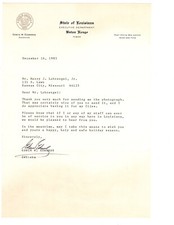 Edwin Edwards Signed Letter 1985 / Autographed Governor Louisianna