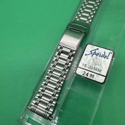 Vintage NOS Speidel Stainless Bracelet Silver Tone Watch Band Men's 18-22mm - Picture 1 of 6