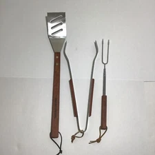 Charcoal Companion Stainless Steel 3 Pc Grill Tool Set Wood Handles