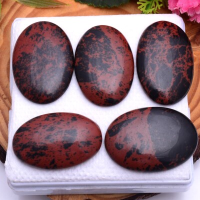 5 Stück Natürlich Mahagoni Obsidian Palm 43mm-45mm Unbehandelt Cabochon