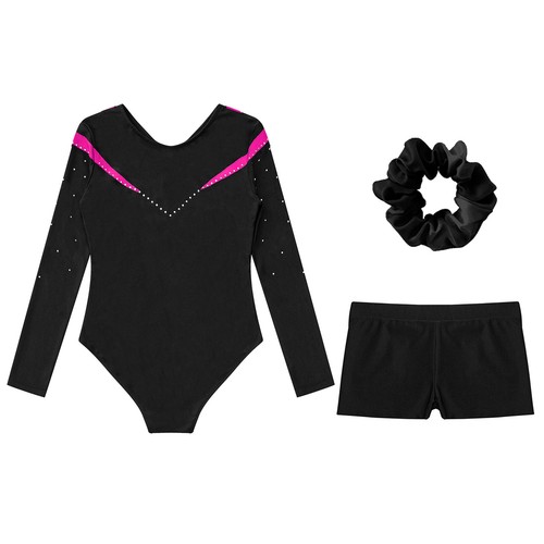 Kids Girls Jumpsuit And Bottoms Fitness Dance Outfit Hair Band Bodysuit Party - Picture 15 of 34