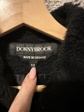 Donny Brook Black textured Long wool coat Faux Fur Trim Mob Wife Ukraine Sz 10