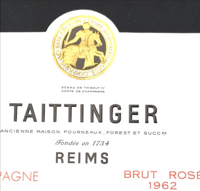 VTG 1962 Taittinger Reims Champagne Brut Rose Wine Bottle Label France 4x4.75