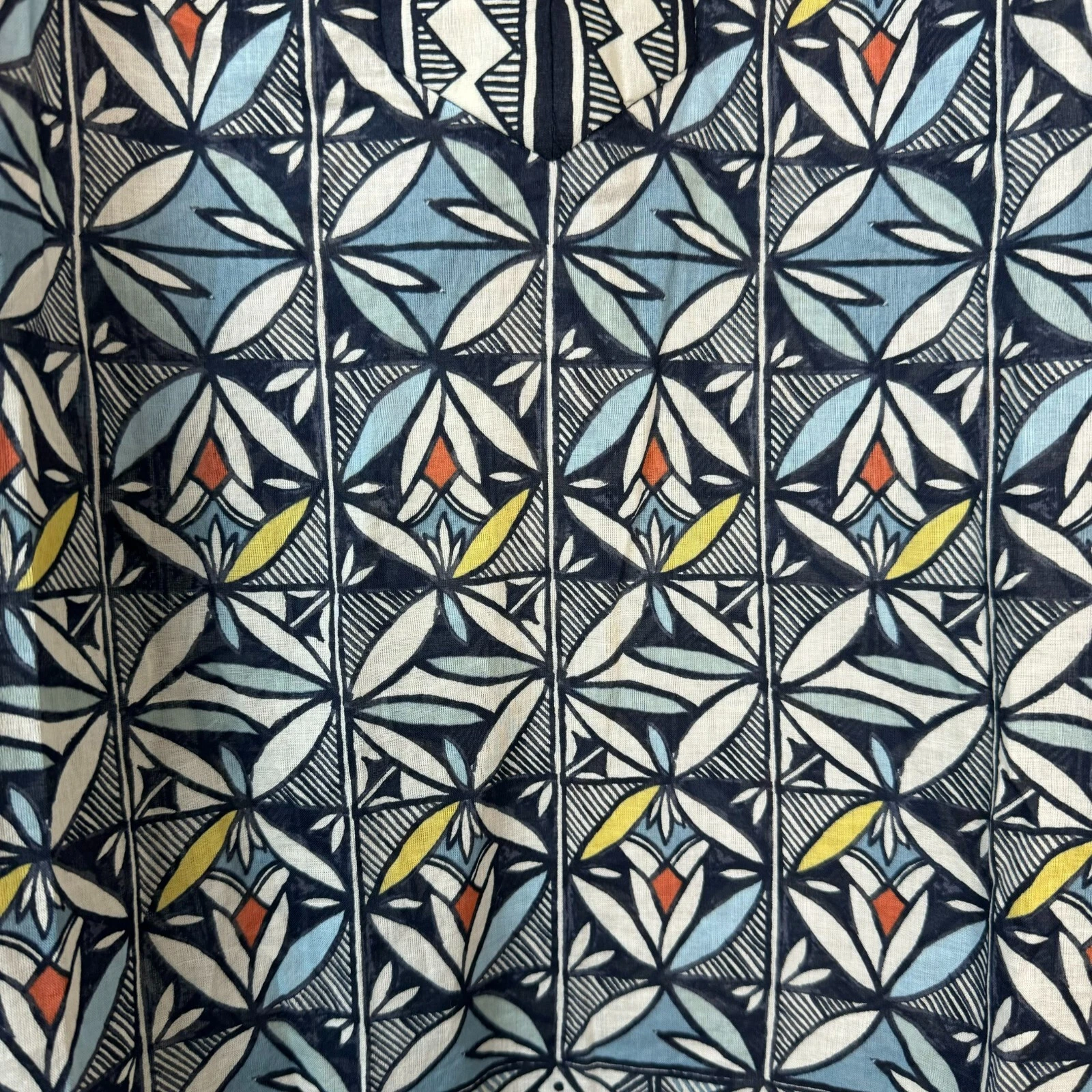 Camicetta tunica donna Tory Burch geometrica manica lunga top cotone blu taglia 6