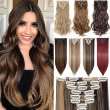 Clip in 100 Real Natural AS Human Hair Extensions 8 Pieces Long Wavy Ombre Mix