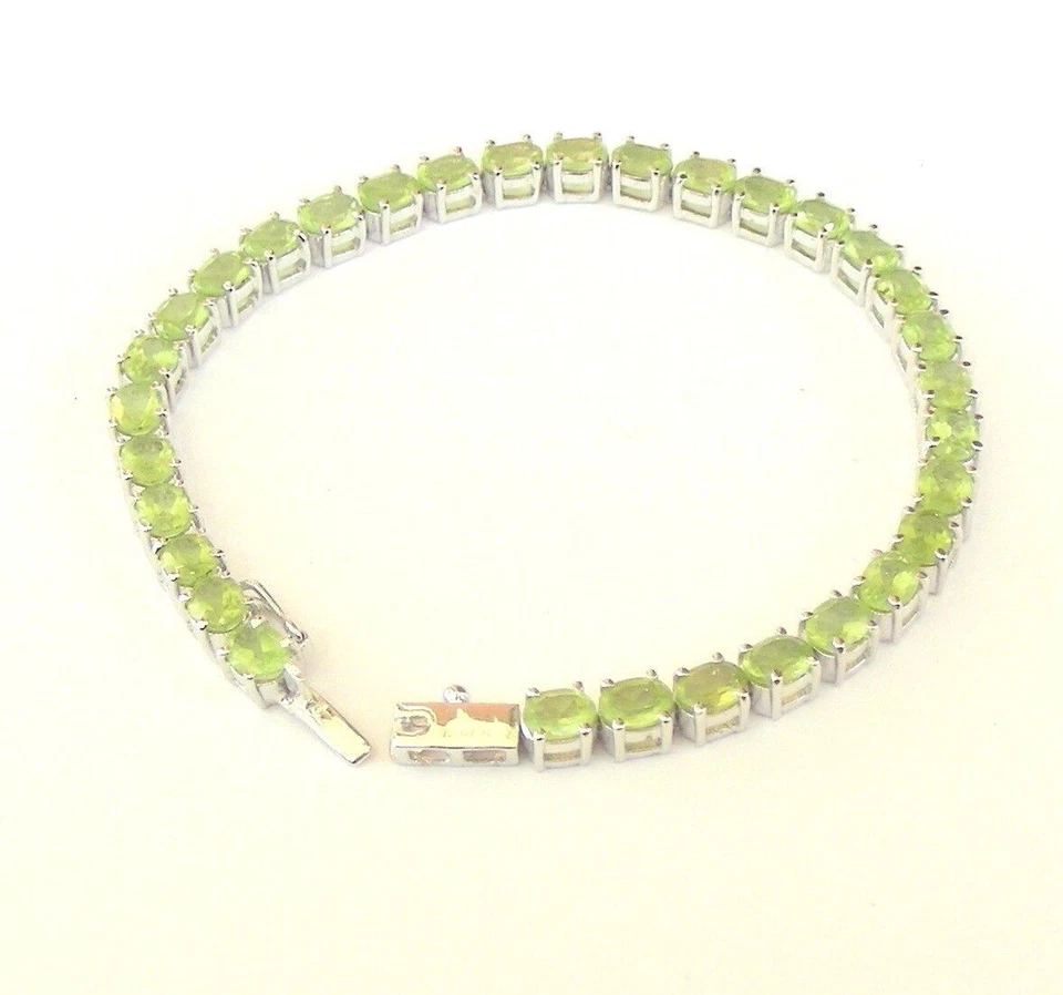 HANDMADE STERLING SILVER GEMSTONE CHAIN BRACELET IN PERIDOT SIZE 7.5" BR60 - Image 2 of 2