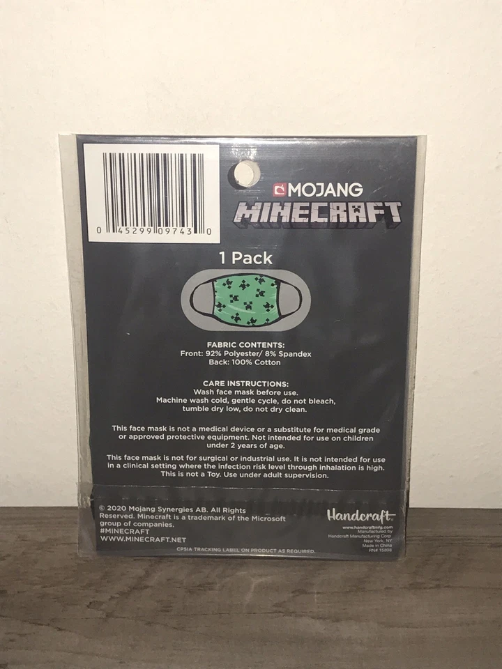 Paquete de 2 máscaras faciales Minecraft para niños jóvenes, tela elástica reutilizable lavable Foto 3 de 3