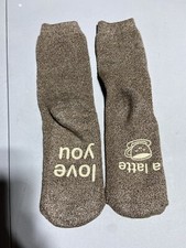 Women's Crew Socks "love you a latte" Fun Novelty Footwear Thick Warm Brown