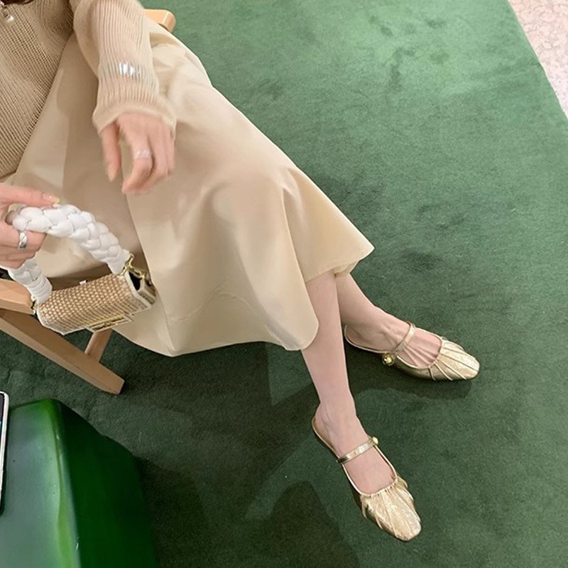 PANTOFOLA D’ORO Scarpe donna mezze pantofole Mary Jane Baotou estive nuovo stile punta quadrata taglia