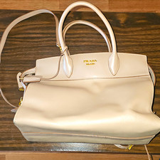 PRADA Milano Beige Satchel Top Handle Bag Zip Closure w/ Detachable Strap