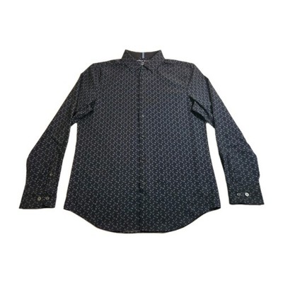 Perry Ellis Button Up Shirt Men's Size Medium Black Long Sleeve Stretch Slim Fit