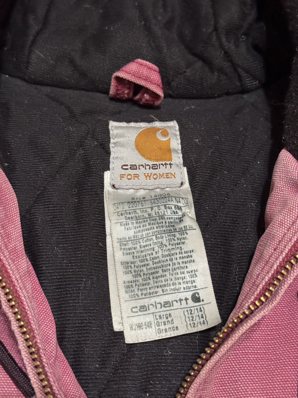 Vintage Carhartt J130 Pink Rose Rare Large Womens Full Zip Canvas Work Jacket  thumbnail 3