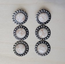 Western Triple Silver Tone Faux White Turquoise 3in Long Dangle Pierced Earrings