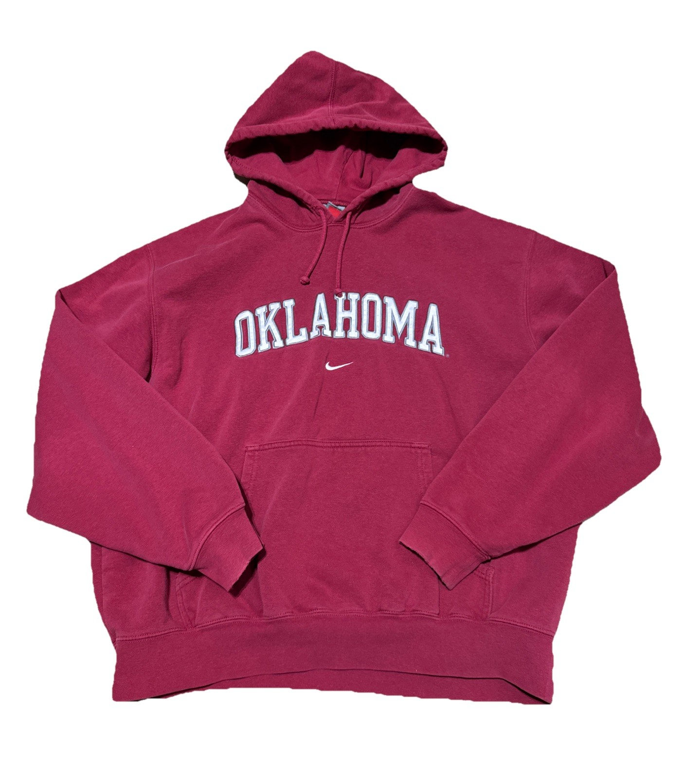 VINTAGE NIKE OKLAHOMA SOONERS CENTER SWOOSH HOODIE RED SWEATSHIRT SIZE LARGE