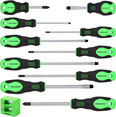 SWANLAKE 11PCS Screwdriver Set, Magnetic 5 Phillips and 5 Flat Head Tips for Fas