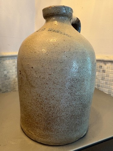Antique Salt Glazed Stoneware Jug w/ Handle 8", marked with J.C. Winter stamp