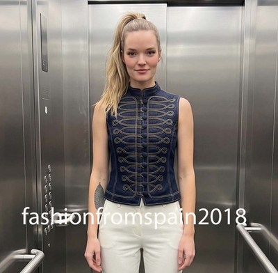 ZARA NEW WOMAN ZW  TOPSTITCH FIREMAN CLASP DENIM VEST BLUE XS-XL 7627/048/407