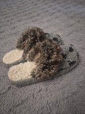 Pottery Barn Disney Mickey Mouse Faux Fur Trimmed Slippers Gray Black Medium...