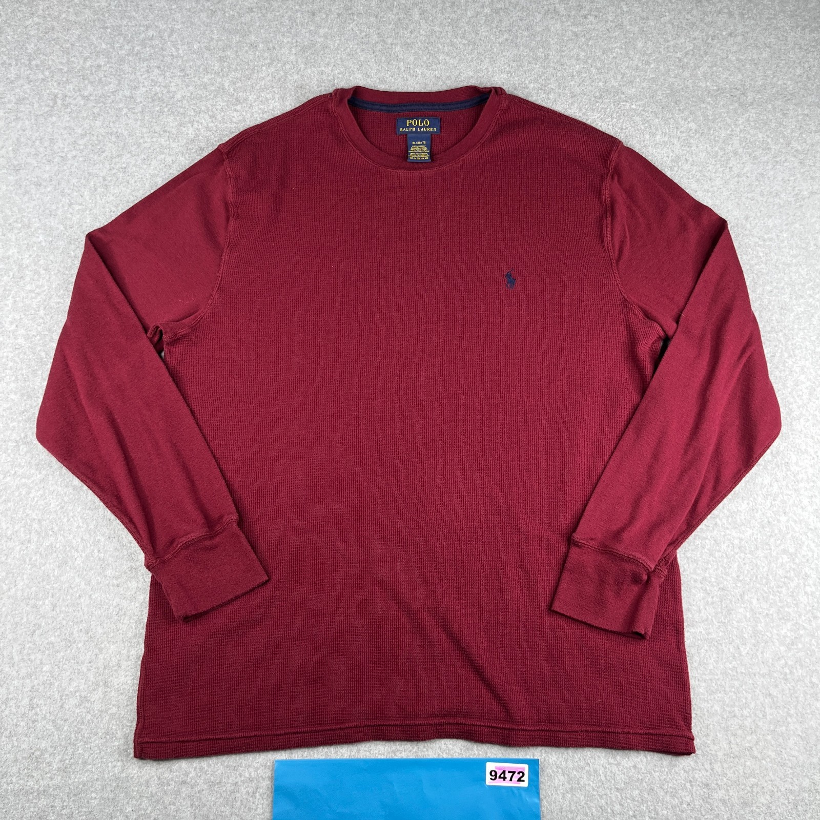 Polo Ralph Lauren maglia waffle camicia XL bordeaux blu navy pony manica lunga uomo