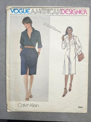Vintage 70s VOGUE AMERICAN DESIGNER #2441 Pattern Calvin Klein SHIRTDRESS Sz 8