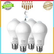 Motion Sensor Light Bulb, E26 Base, Dusk-to Dawn, 13.5W, 6000K Daylight – 4 Pack