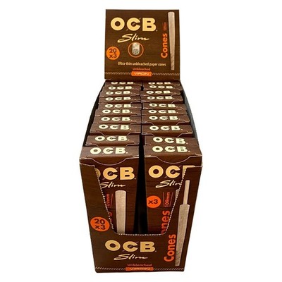 Box OCB Cones Slim Unbleached Virgin Paper 20 Packs à 3 Cones