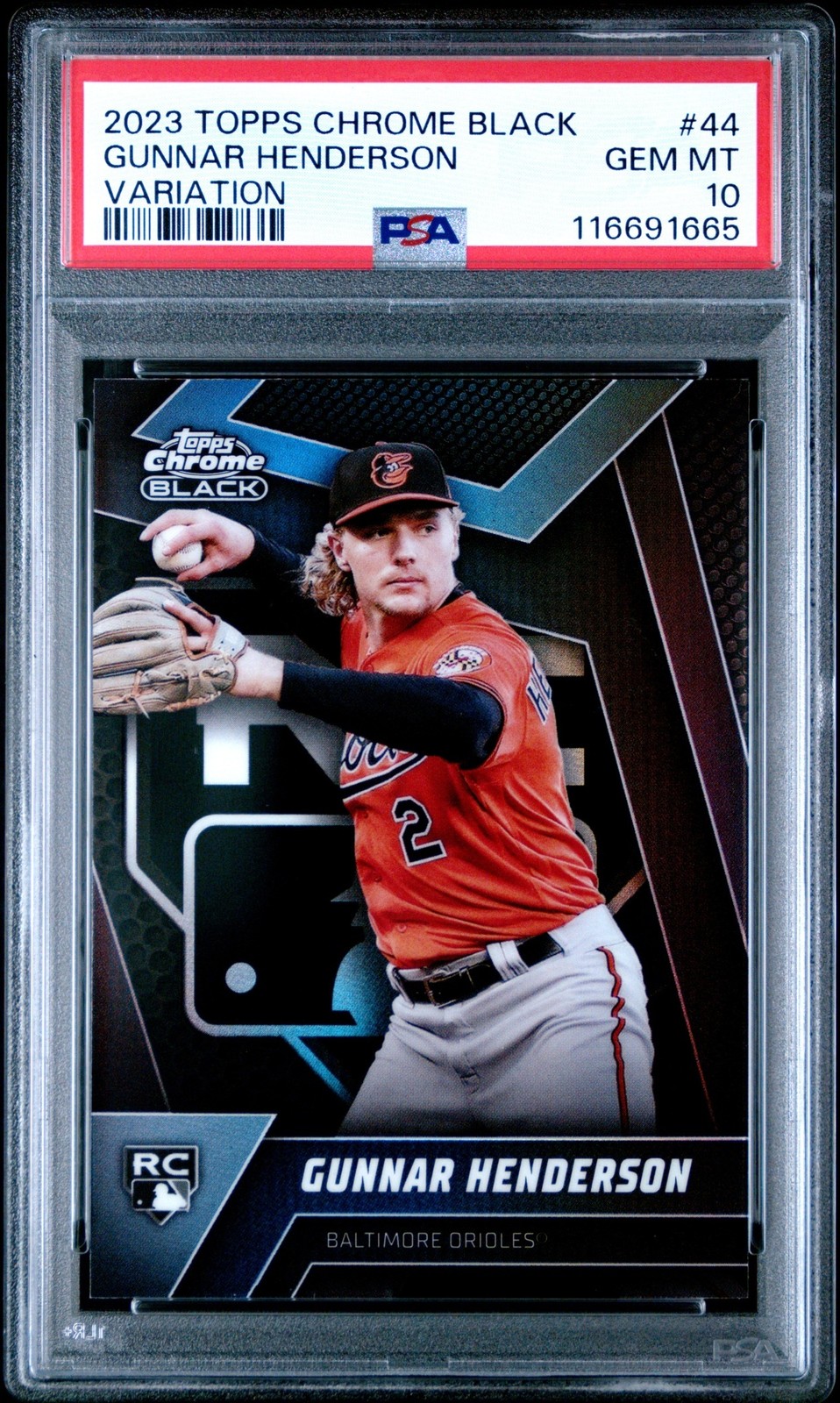 2023 Topps Chrome Black Baseball Gunnar Henderson #44 RC Rookie Variation PSA 10