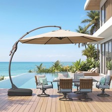 3.5M Cantilever Umbrella Outdoor, Aluminum Patio Umbrella, Offset Umbrella for D