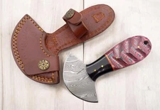 Red Ulu Cutter Knife Damascus Style Pakkawood Handle Full Tang 5" Rite Edge