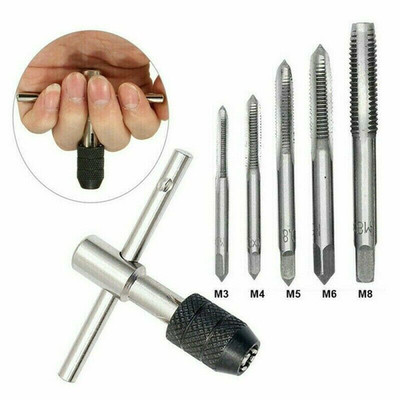 Ratschen Gewindebohrer Schraubenschlüssel-Set Griff Steckschlüssel Werkzeug metrisch M3/4/5/6/8 Schneideisen-Set 6-teilig