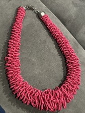 Stunning fuchsia pink chunky textured statement Glass Beaded necklace