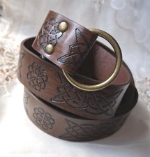 Medieval Viking Celtic Belt Brown Embossed Leather 65" L 1.3" Wide Cosplay NWOT