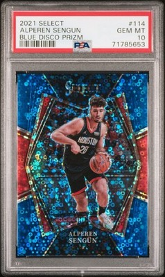 2021-22 Panini Select Alperen Sengun Premier #114 Blue Disco Prizm /25 RC PSA 10