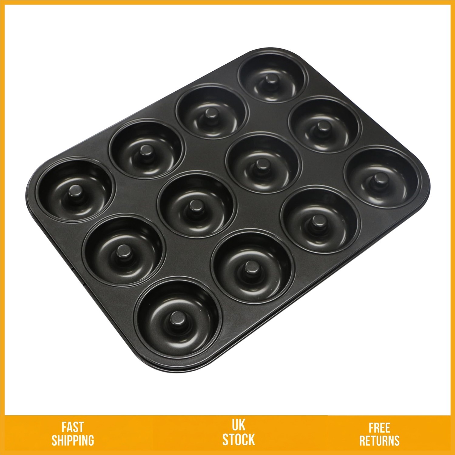 Non Stick Carbon Steel 12 Hole Doughnut Baking Tin Tray Mould 7 cm