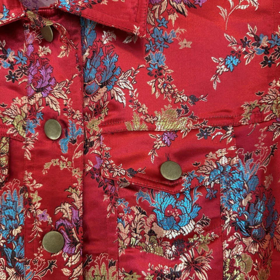 Chaqueta DE COLECCIÓN SPENSER JEREMY Para Mujer Arte Floral Oriental Rojo Dorado Azul Talla S Foto 4 de 4