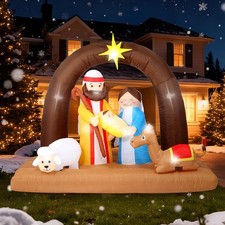 8FT Christmas Inflatables Nativity Scene Decorations Outdoor  Blow Up Nativity...