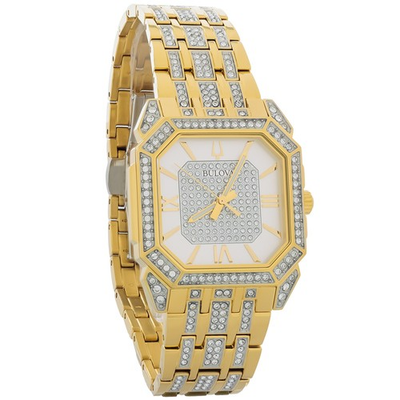 #ad Bulova Octava Men#x27;s Gold Tone Stainless Steel Crystal Quartz Watch 98A295 $297.00