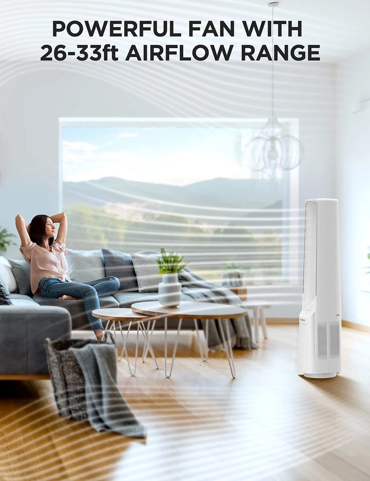 Ventilador de torre Bladeless com fluxo de ar poderoso de 26-33 pés, compatível com Alexa e Google... - Imagem 2 de 4