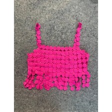 VICI Hot Pink Rachelle Circle Cutout Fringe Crop Top - Medium