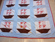 Vintage Handmadepatchwork Sailboat Quilt,  84x74"