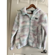 Eddie Bauer Kids Sherpa Fleece Hooded Jacket Pastel Tie Dye Purple Mint L 14/16