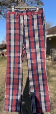 Vtg Red, White  Blue Plaid Searsucker Bell Bottoms