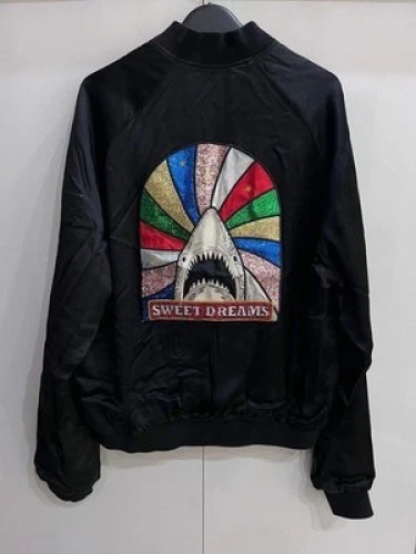 SAINT LAURENT (YSL) Giacca Teddy Saint Laurent Paris 17SS Shark Paillettes Patch Uomo Taglia 48 Nera