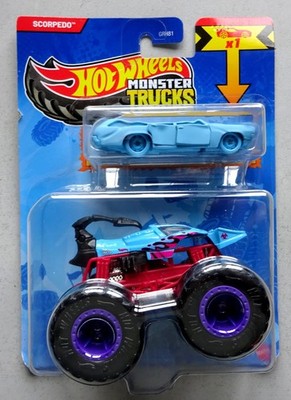 Hot Wheels MONSTER TRUCK SCORPEDO + Crashauto blau, neu und originalverpackt