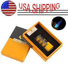 Windproof Metal Cigar Lighter 3 Torch Jet Flame Cigar Punch Portable Gift Box