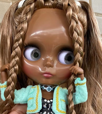 Blythe Doll Shiny Face Joint Body Soft Brown Hair Dark Skin BJD Toy Eyes 4 Color