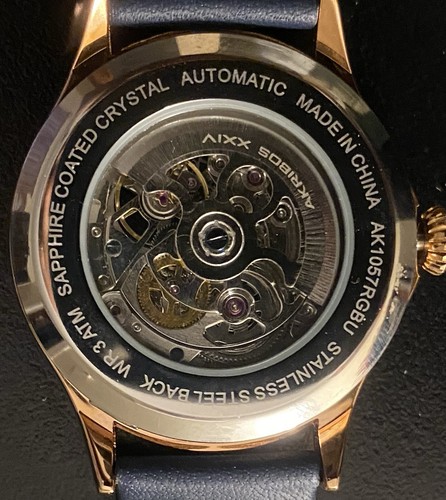 Akribos XXIV Men’s Watch AK1074BU Open Face Blue Leather Band Rose Gold Case - Picture 3 of 12